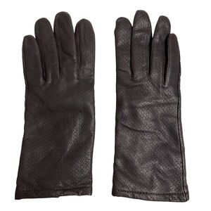 Grandoe Vintage Perforated Brown Leather Gloves Fleece Lined Womens Size XL